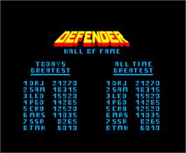 High Score Screen for Defender.