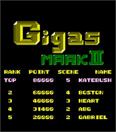 High Score Screen for Gigas Mark II.