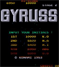 High Score Screen for Gyruss.