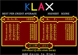 High Score Screen for Klax.
