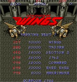 High Score Screen for Legendary Wings.