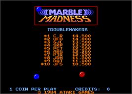 High Score Screen for Marble Madness.
