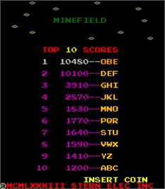 High Score Screen for Minefield.