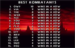 High Score Screen for Mortal Kombat 4.