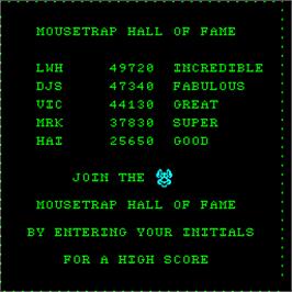 High Score Screen for Mouse Trap.