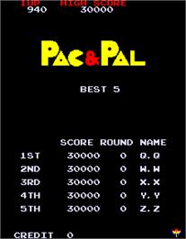 High Score Screen for Pac & Pal.