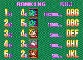 High Score Screen for Puzzle Bobble 3.