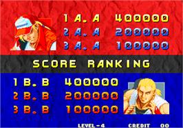 High Score Screen for Real Bout Fatal Fury / Real Bout Garou Densetsu.