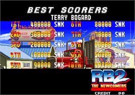 High Score Screen for Real Bout Fatal Fury 2 - The Newcomers.