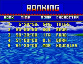 High Score Screen for Sonic The Fighters.