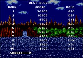 High Score Screen for Sonic The Hedgehog.