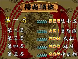 High Score Screen for Suikoenbu / Outlaws of the Lost Dynasty.