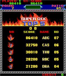 High Score Screen for Super Qix.
