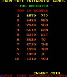 High Score Screen for The Anteater.