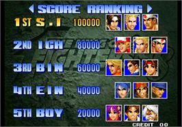 High Score Screen for The King of Fighters '98 - The Slugfest / King of Fighters '98 - dream match never ends.