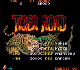 High Score Screen for Tiger Road.