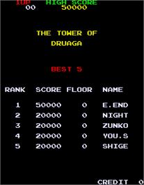 High Score Screen for Tower of Druaga.