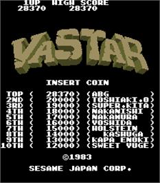 High Score Screen for Vastar.