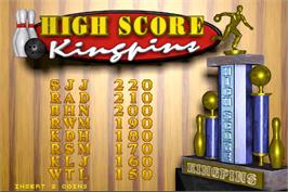 High Score Screen for World Class Bowling.