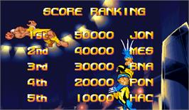 High Score Screen for X-Men Vs. Street Fighter.