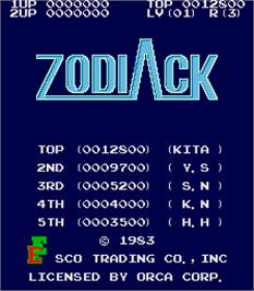 High Score Screen for Zodiack.