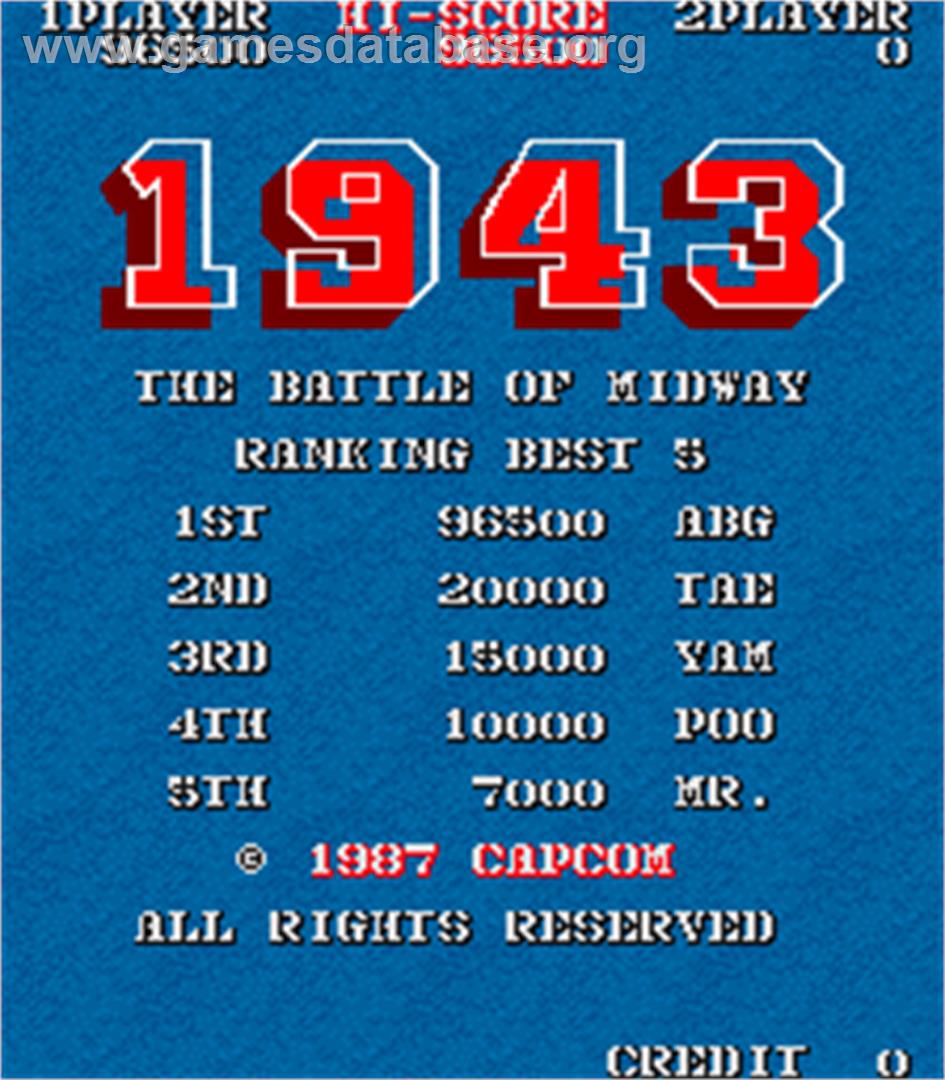 1943: The Battle of Midway - Arcade - Artwork - High Score Screen