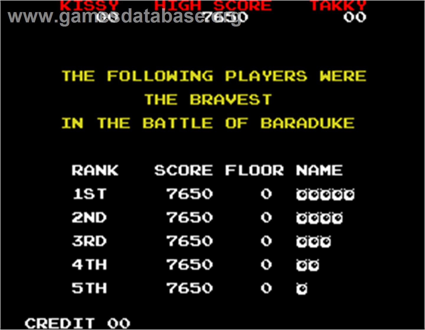 Baraduke - Arcade - Artwork - High Score Screen