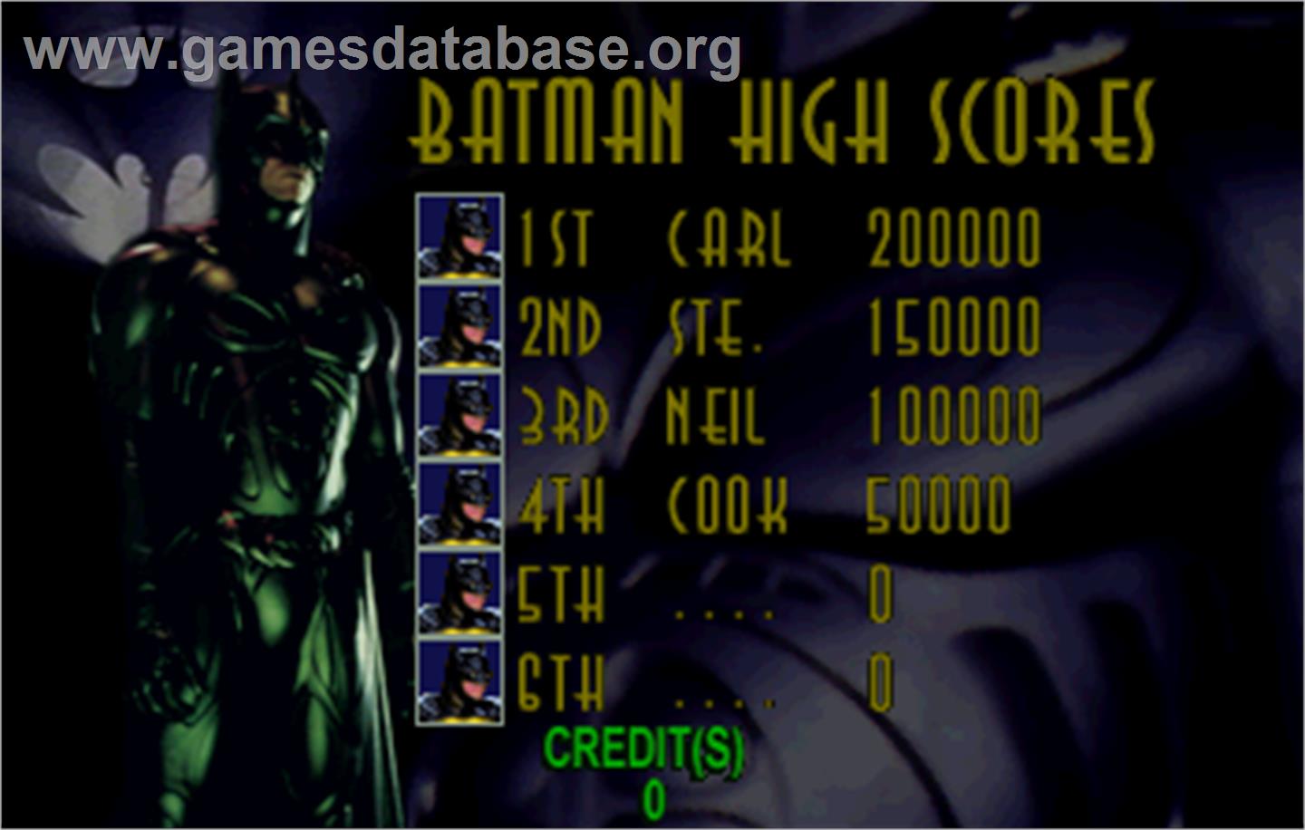 Batman Forever - Arcade - Artwork - High Score Screen