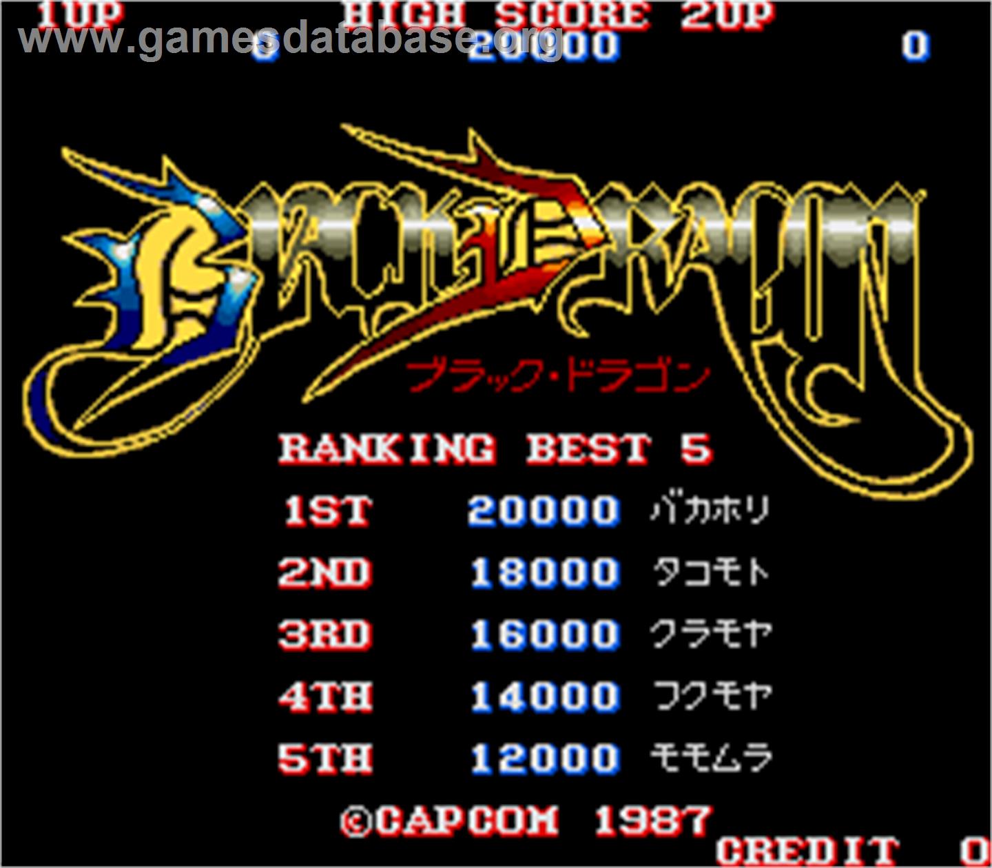 Black Dragon - Arcade - Artwork - High Score Screen