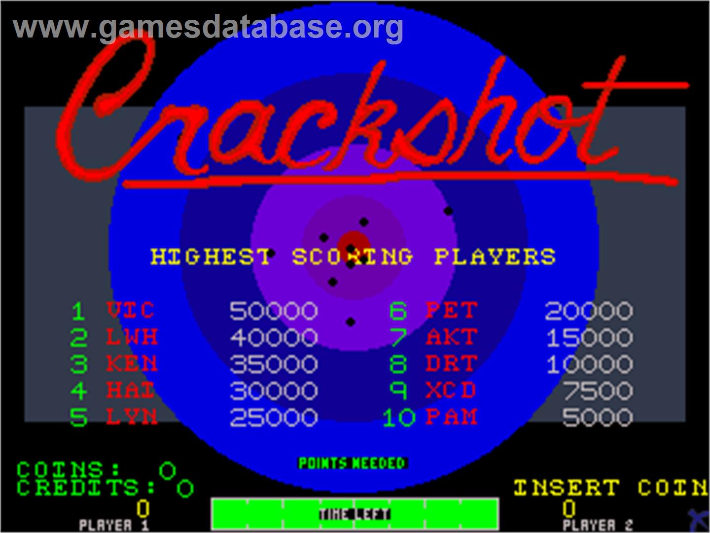 Crackshot - Arcade - Artwork - High Score Screen