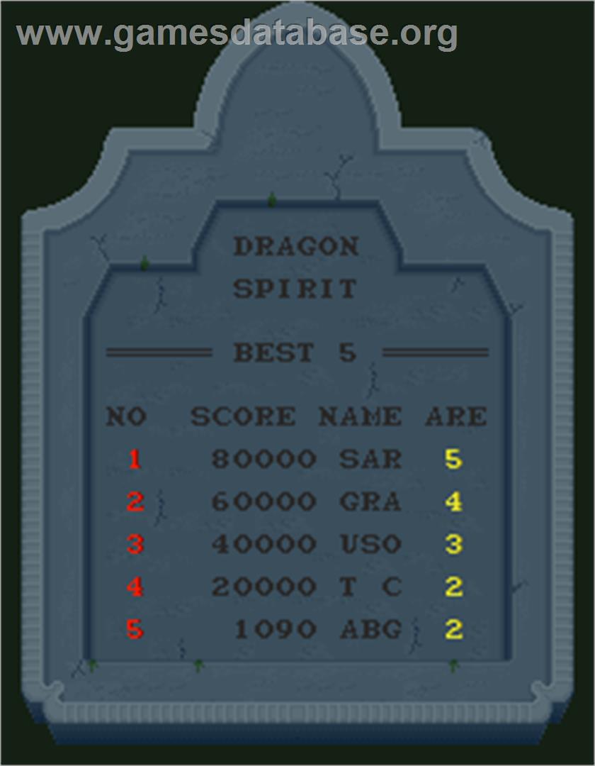 Dragon Spirit - Arcade - Artwork - High Score Screen