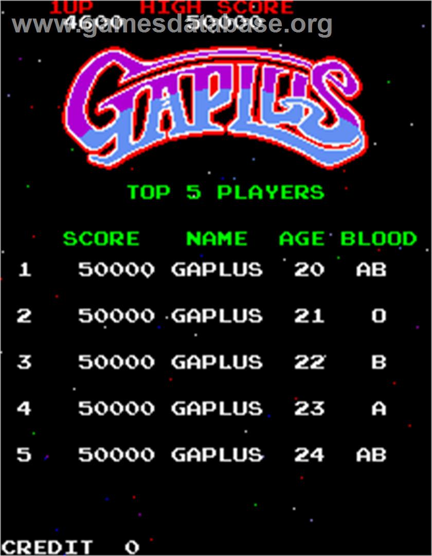 Gaplus - Arcade - Artwork - High Score Screen