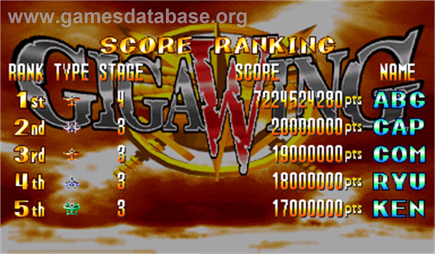Giga Wing - Arcade - Artwork - High Score Screen