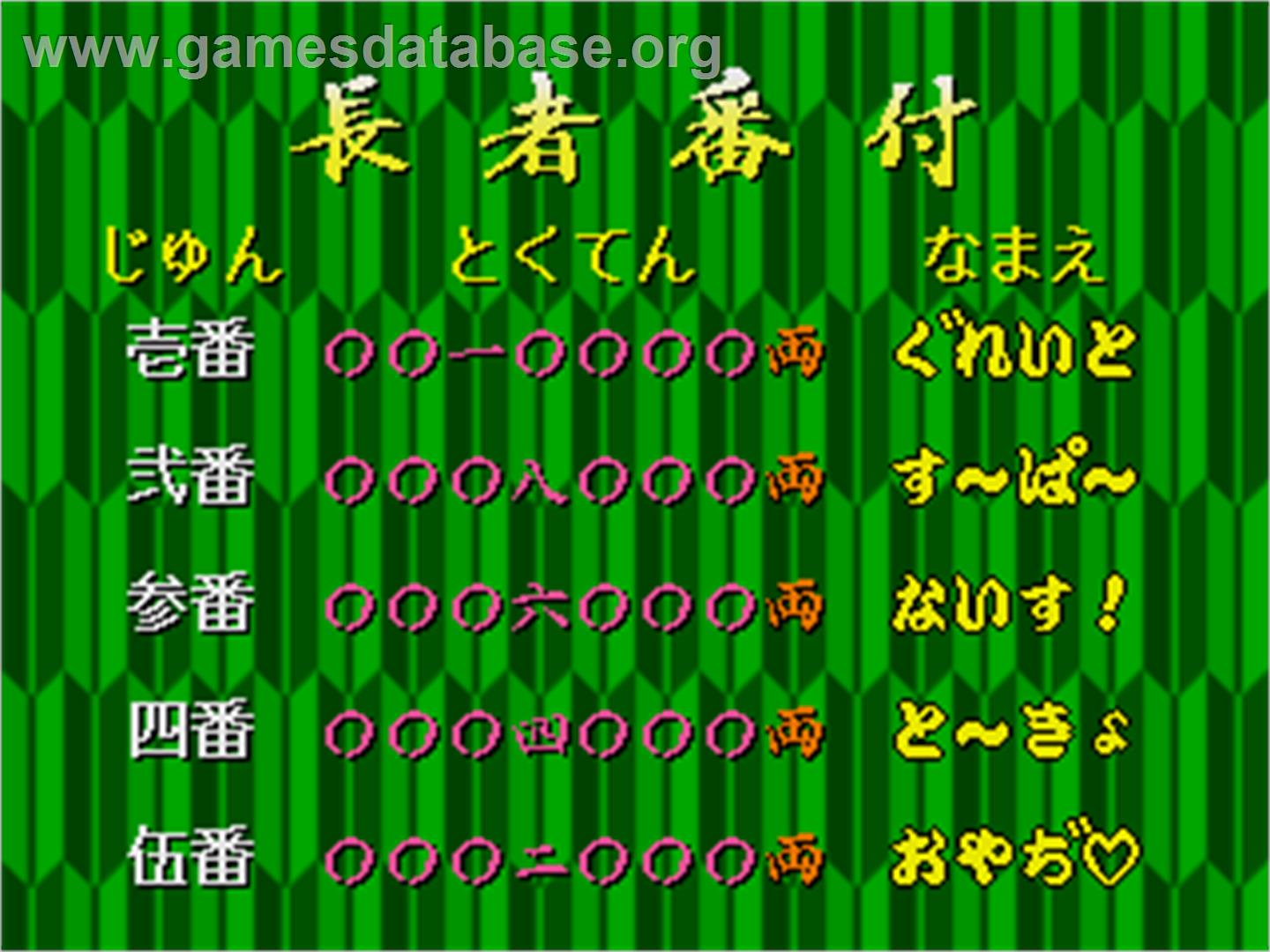 Kokontouzai Eto Monogatari - Arcade - Artwork - High Score Screen