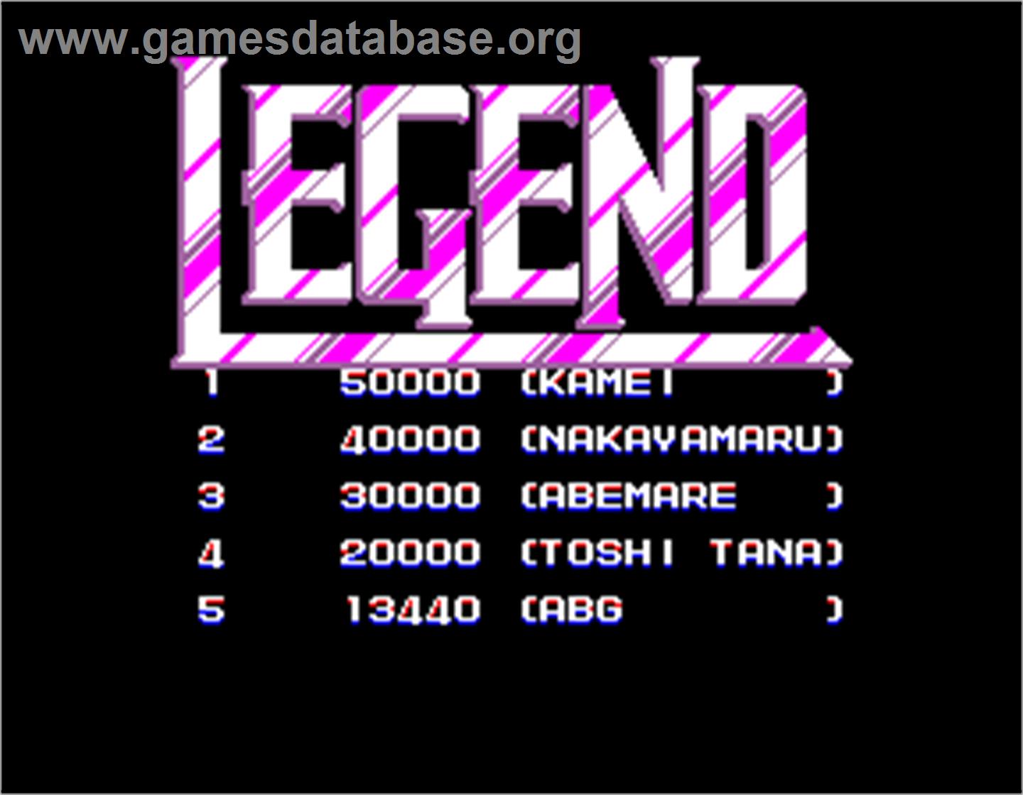 Legend - Arcade - Artwork - High Score Screen