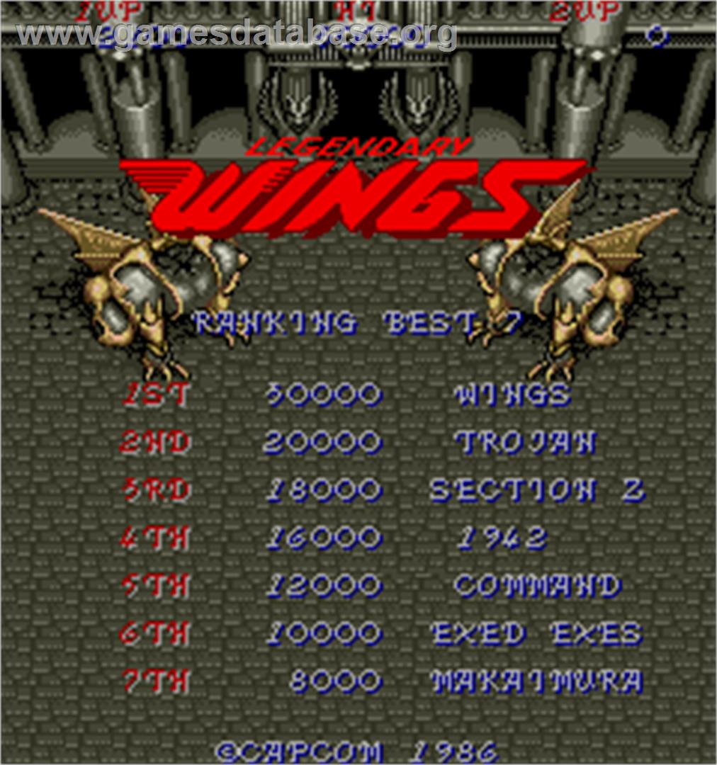 Legendary Wings - Arcade - Artwork - High Score Screen