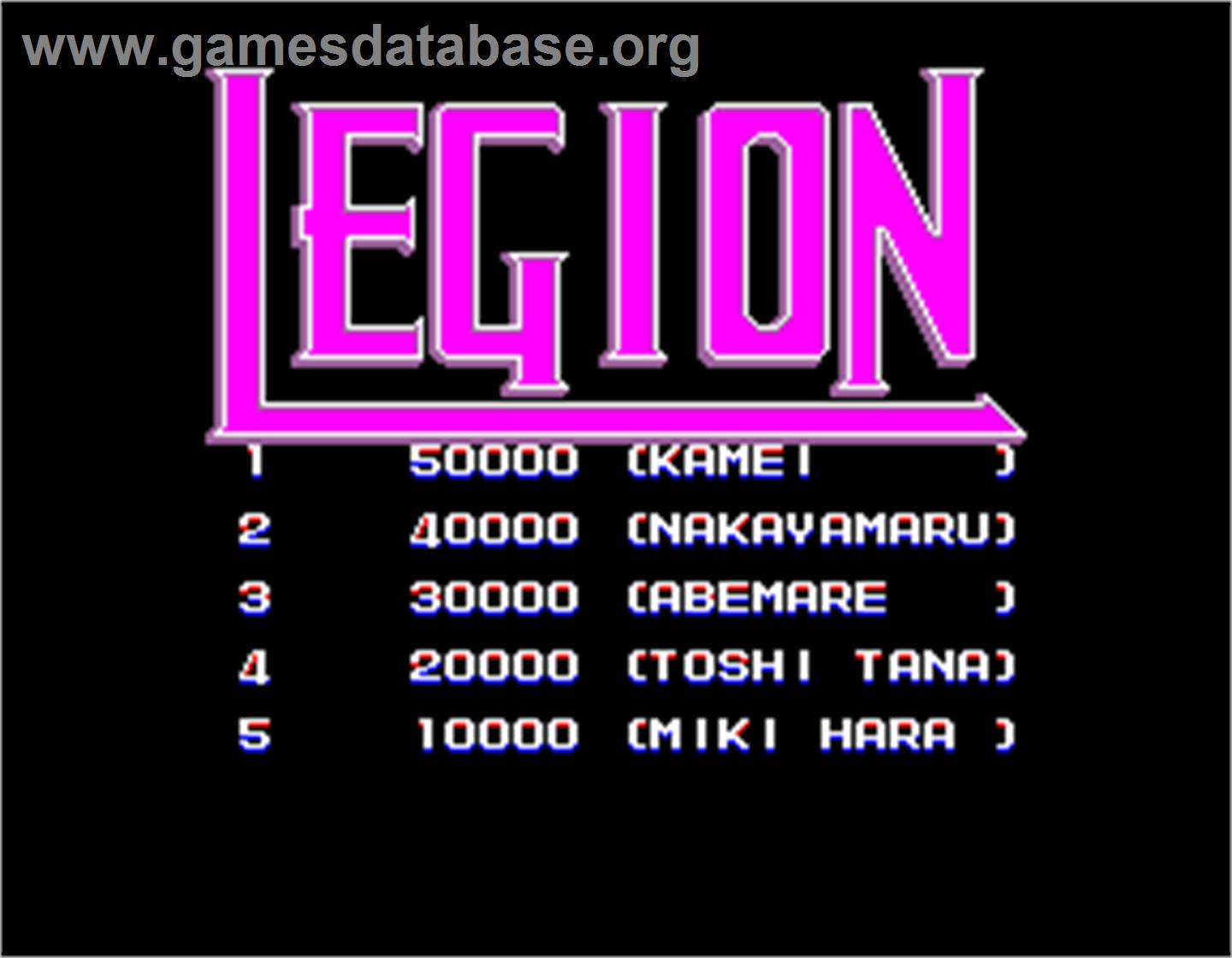 Legion - Arcade - Artwork - High Score Screen