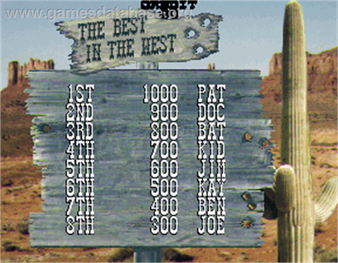Lethal Enforcers II: Gun Fighters - Arcade - Artwork - High Score Screen