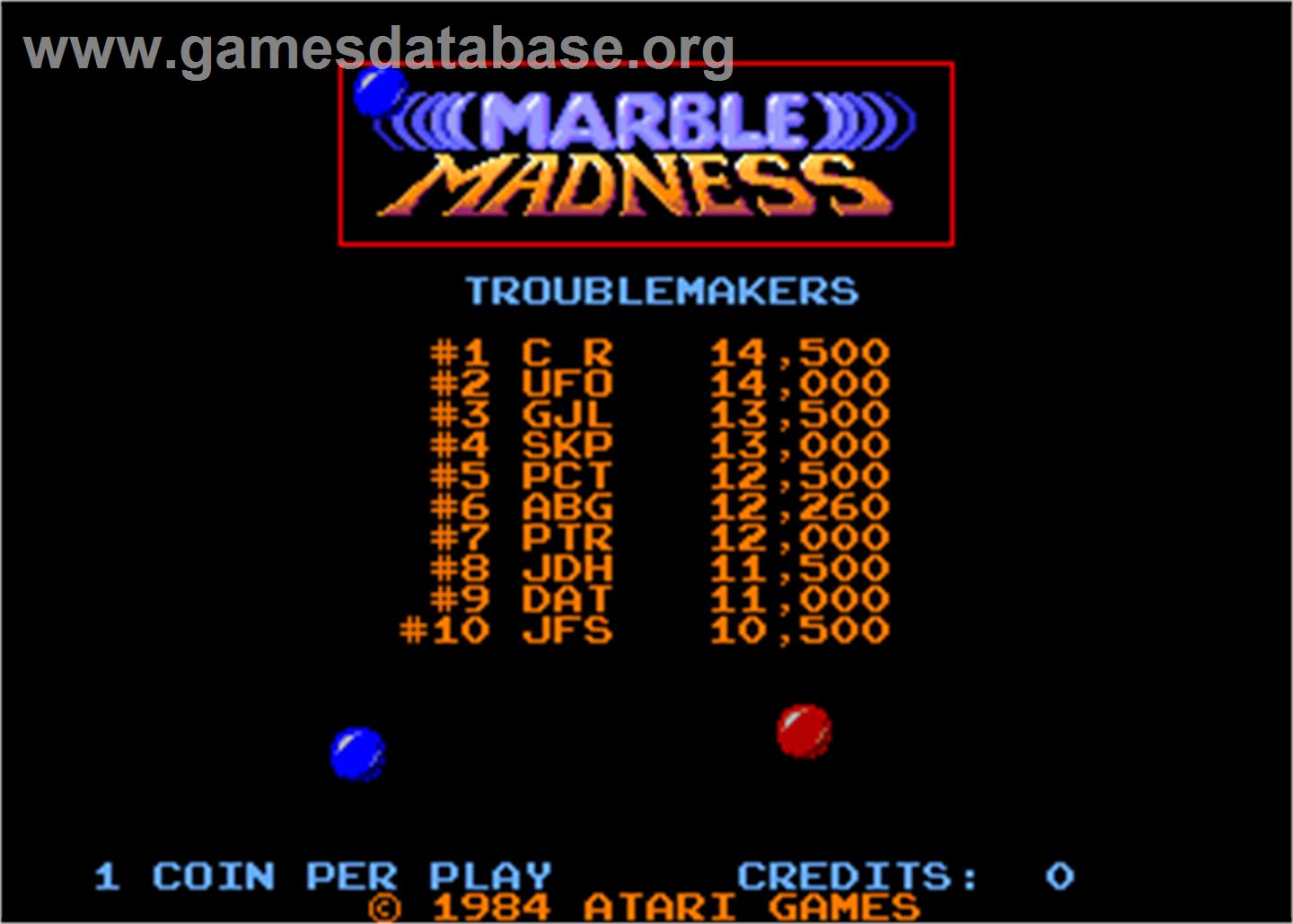 Marble Madness - Arcade - Artwork - High Score Screen