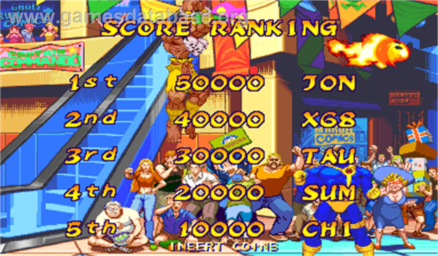 Marvel Super Heroes Vs. Street Fighter - Arcade - Artwork - High Score Screen