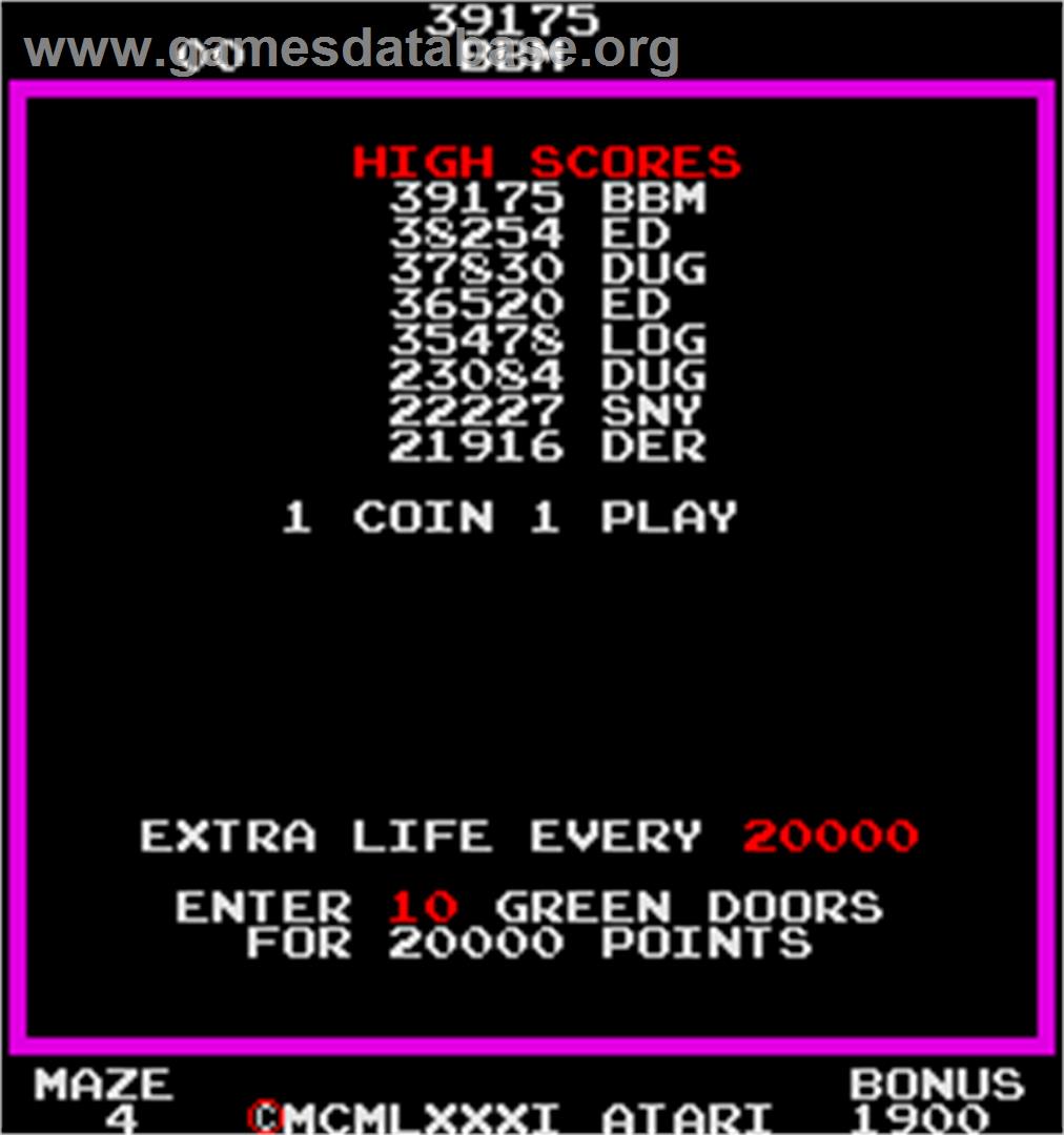 Maze Invaders - Arcade - Artwork - High Score Screen