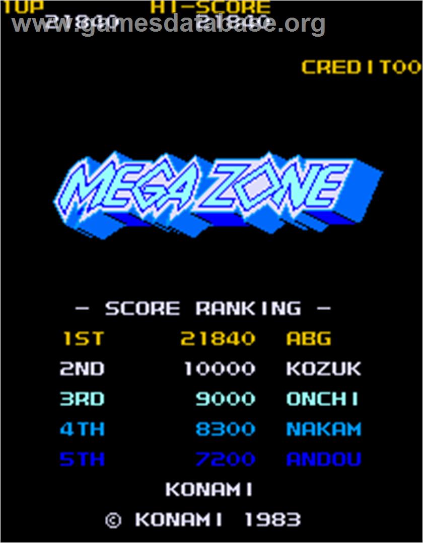 Mega Zone - Arcade - Artwork - High Score Screen