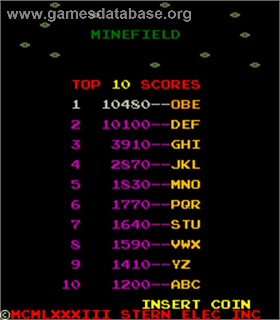 Minefield - Arcade - Artwork - High Score Screen