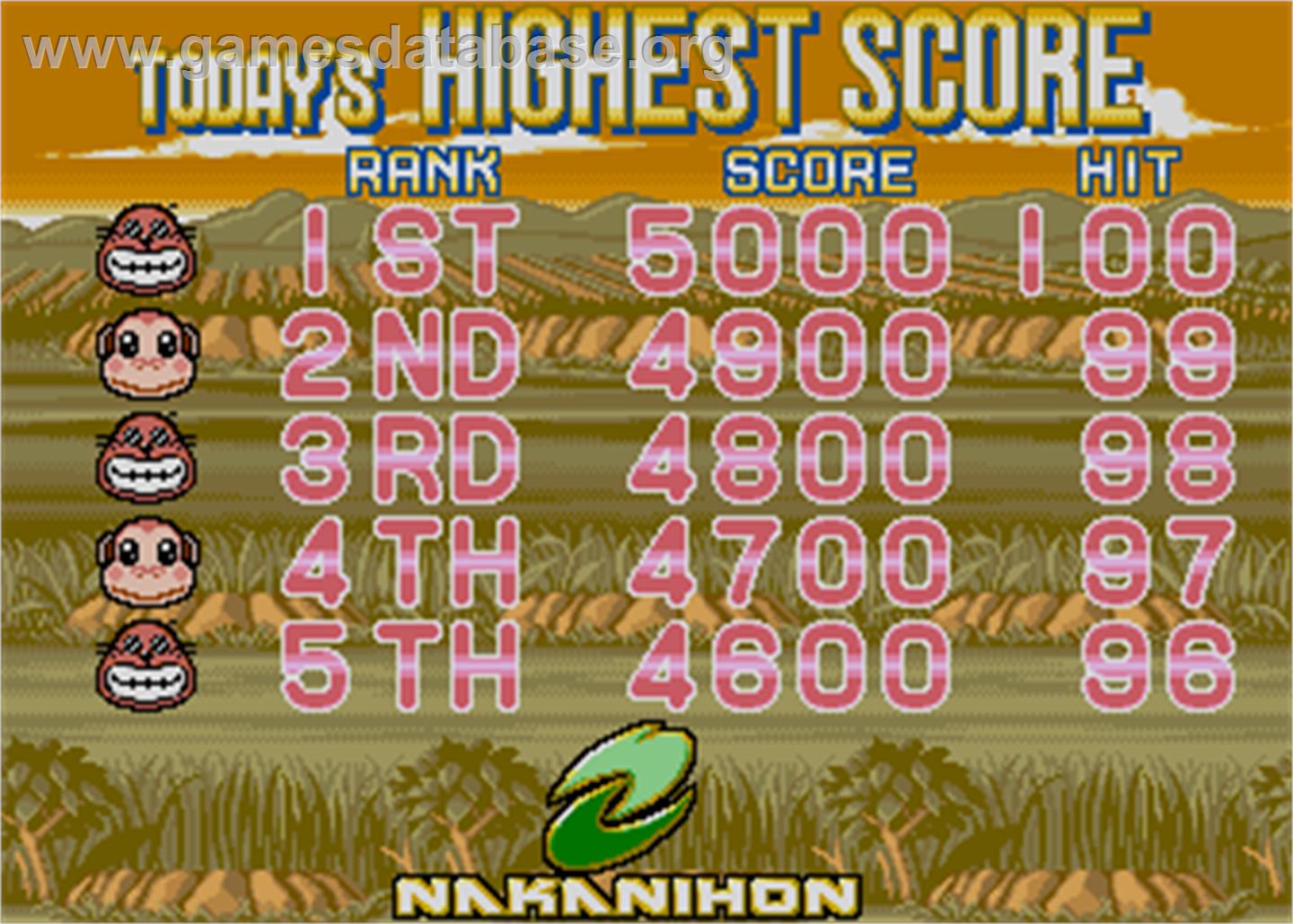Monkey Mole Panic - Arcade - Artwork - High Score Screen