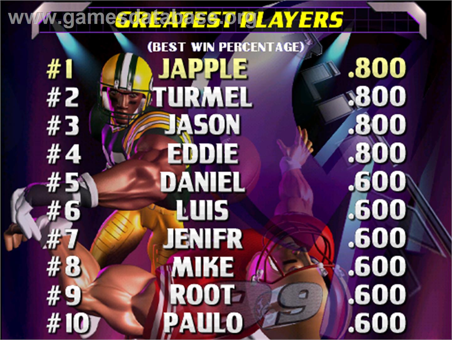 NFL Blitz '99 - Arcade - Artwork - High Score Screen