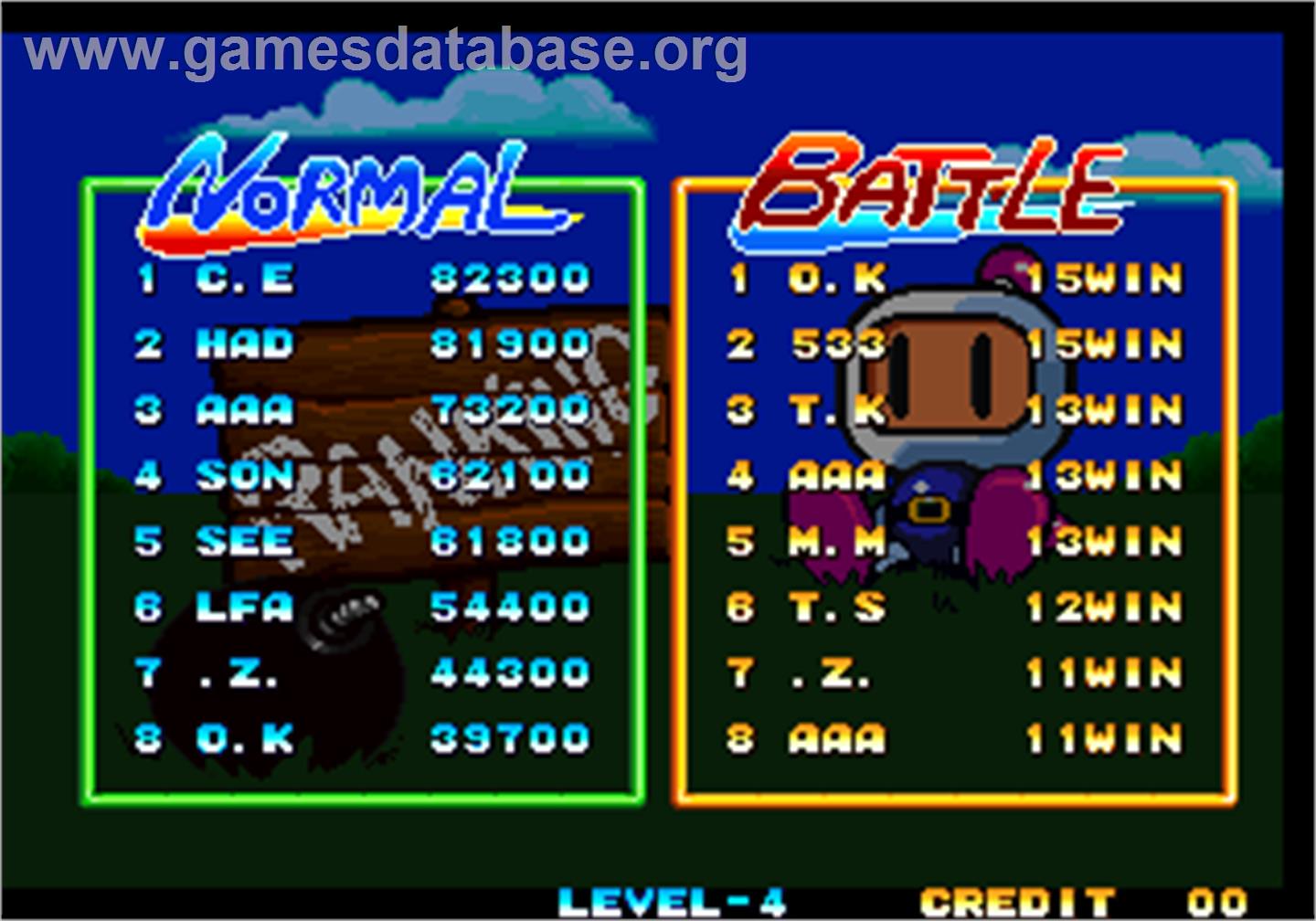 Neo Bomberman - Arcade - Artwork - High Score Screen