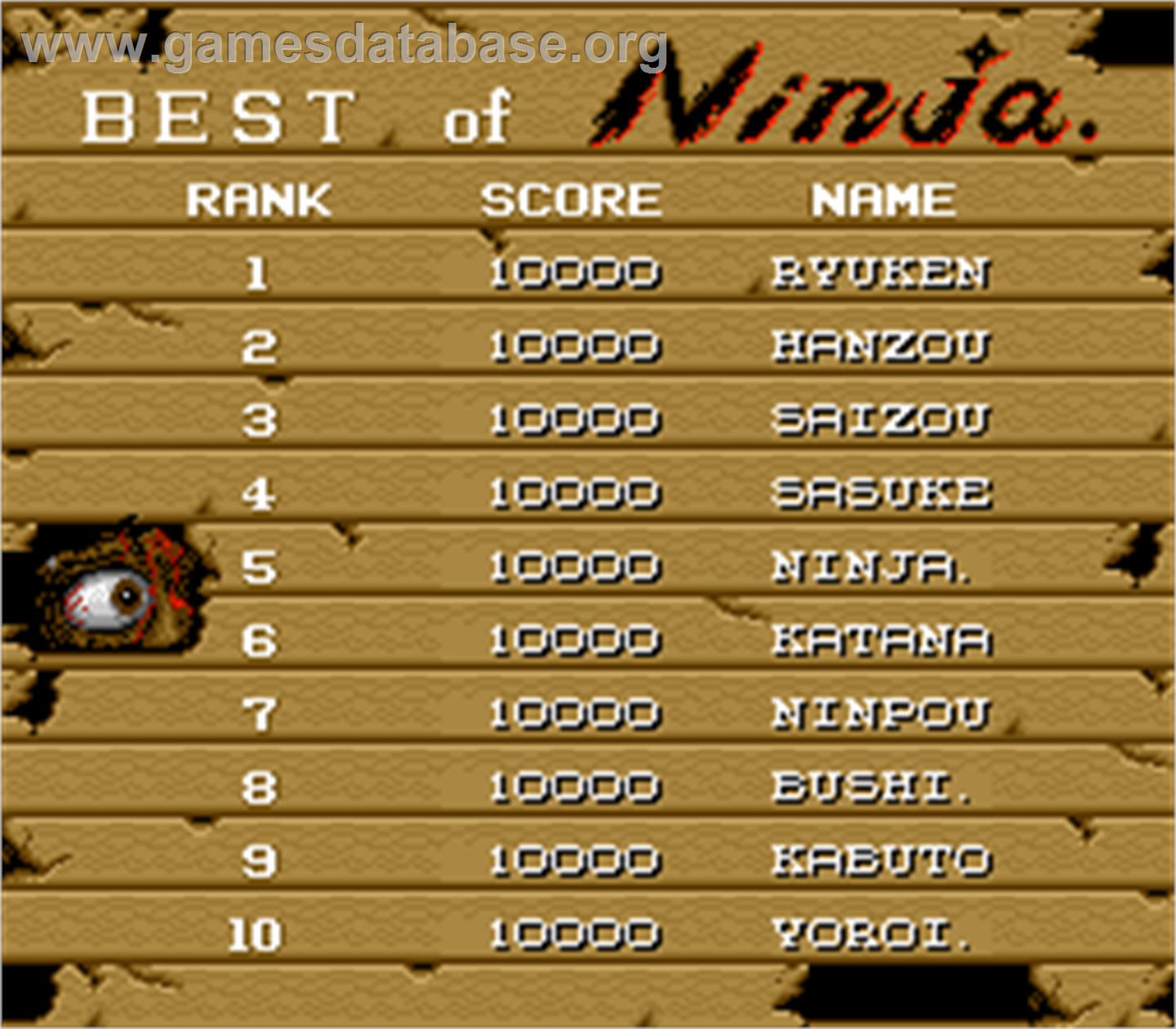 Ninja Ryukenden - Arcade - Artwork - High Score Screen