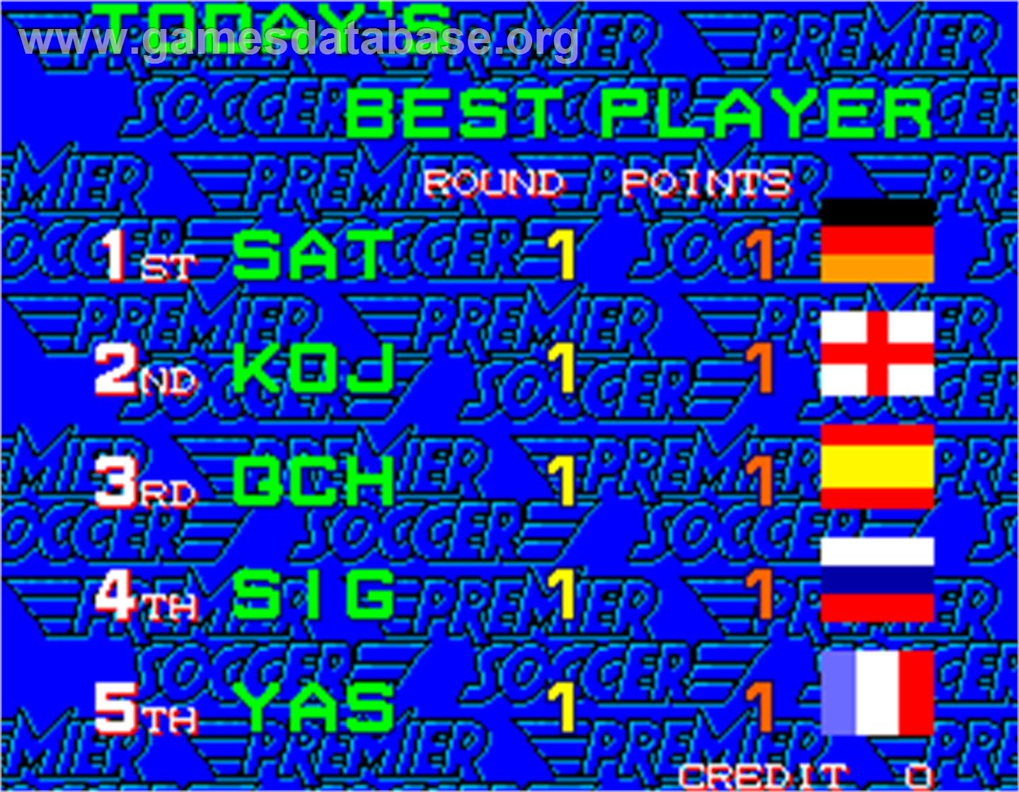 Premier Soccer - Arcade - Artwork - High Score Screen