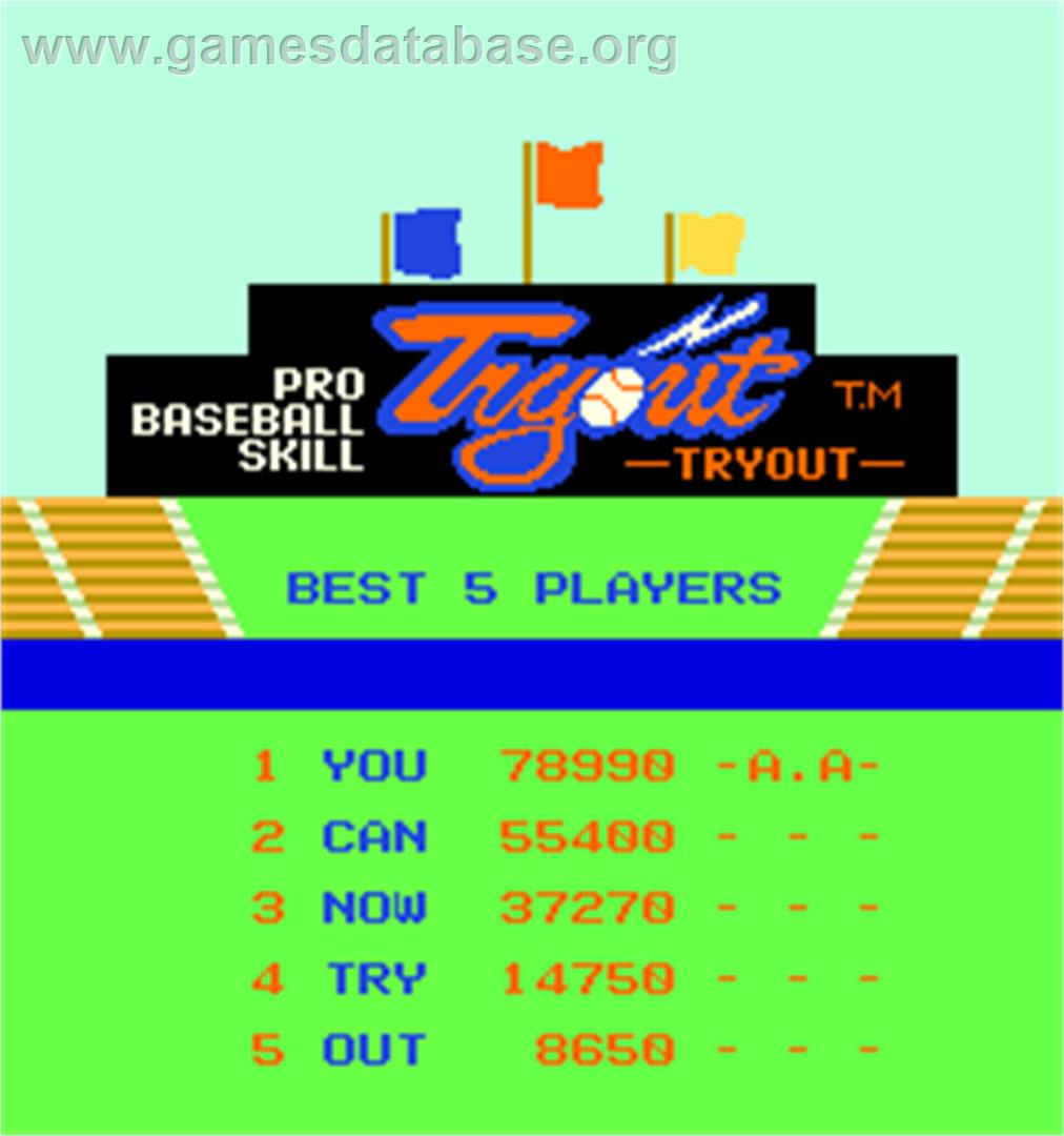 Pro Baseball Skill Tryout - Arcade - Artwork - High Score Screen