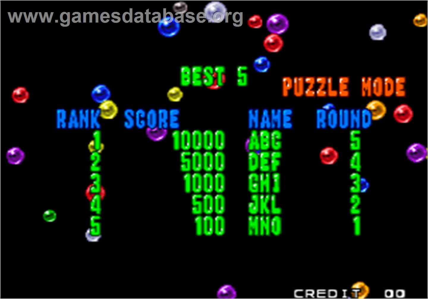 Puzzle Bobble 2 / Bust-A-Move Again - Arcade - Artwork - High Score Screen